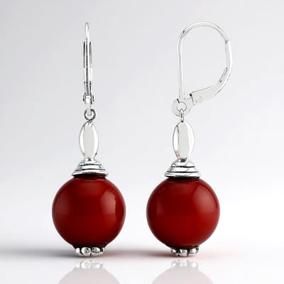 Cavill - Zilveren oorbellen met 12 mm rode carneool - 925 Sterling Zilver - Braziliaanse edelsteen rond - Elegante oorstekers dames 37 mm