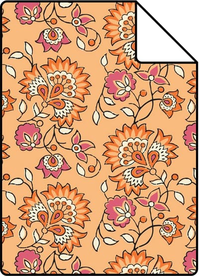 Proefstaal ESTAhome behang vintage bloemen oranje en roze - 26.5 x 21 cm - 131818-S