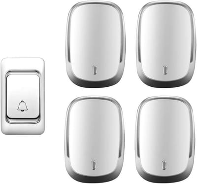 Draadloze Deurbel Kit - Huis Oproepsysteem - Bezoekers Ontvangen - 300m Bereik Waterdicht - 4 Ontvangers - Zwart Goud Wit