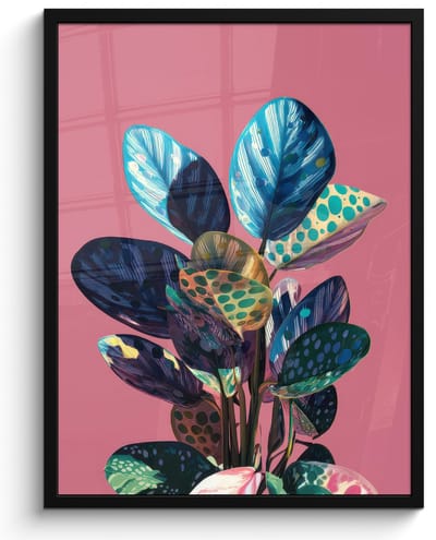 Poster in lijst - Fotolijst 60x80 cm - Posters - Plant - Bladeren - Stippen - Abstract - Posterlijst zwart - Decoratie - Wanddecoratie woonkamer - Muurdecoratie slaapkamer