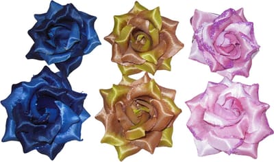 6x roosje middel met duckklem donkerblauw-groen/bruin-roze met puntbladeren
