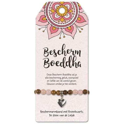 Armband - Bescherm Boeddha - Rozenkwarts - Op cadeaukaart
