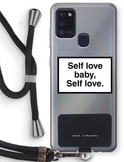 Case Company® - Hoesje met koord geschikt voor Samsung Galaxy A21s hoesje met Koord - Self love - Telefoonhoesje met Zwart Koord - Bescherming aan alle Kanten en Over de Schermrand
