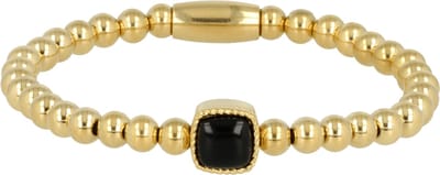 My Bendel - Elastische Damesarmband Goudkleurig Onyx Edelsteen - Goudkleurige Onyx Armband - Luxe Elastische Damesarmband - met Luxe Cadeauverpakking | Sieraden Voor Dames | Maat M