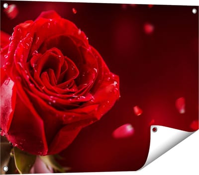 Gards Tuinposter Romantische Rode Roos - 80x60 cm - Tuindoek - Tuindecoratie - Wanddecoratie buiten - Tuinschilderij