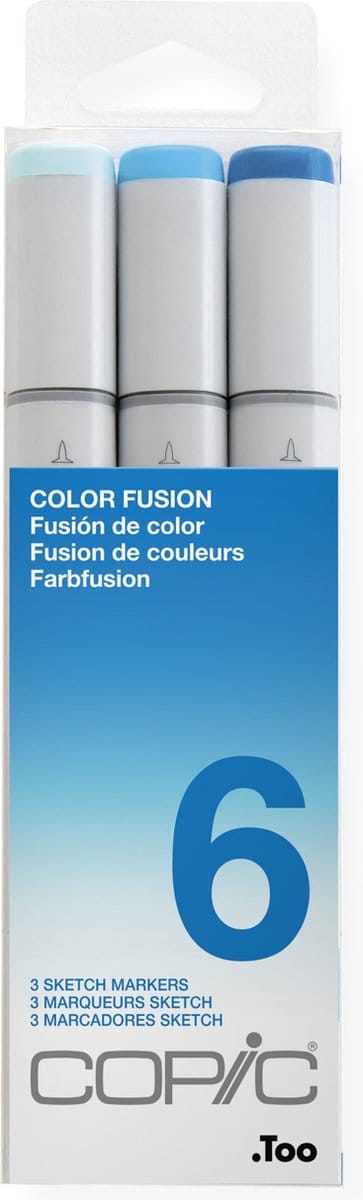 Copic Sketch Color Fusion 6 markeerstift 3 stuk(s) Beitel/penseelpunt Aquablauw, Blauw, Lichtblauw