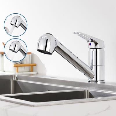 Auralum max keukenkraan Met Uittrekbare Uitloop Chroom - Handdouche - Mengkraan -2 straalsoorten - 360° Draaibaar - RVS - Zilver