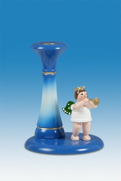 Kandelaar Engel - Kaarsenhouder Hout - Huis Decoratie - Filigrane Houtbewerking - 6 cm - Blauw