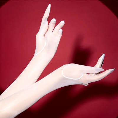 Gants Longs Fines et Sexy pour Femmes 1D Élastiques Brillant Huilé Transparents Longs Gants de Conduite Danse One Size red