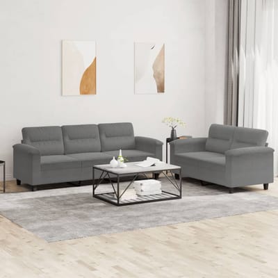 vidaXL - 2-delige - Loungeset - met - kussens - microvezelstof - donkergrijs