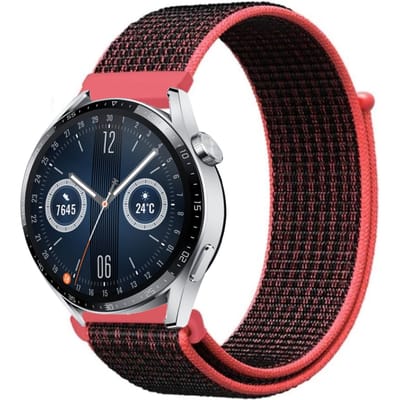 Strap-it Nylon smartwatch bandje - geschikt voor Huawei Watch GT / GT 2 / GT 3 / GT 3 Pro 46mm / GT 4 46mm / GT 5 (Pro) (46mm) / GT 4 46mm / GT 5 (Pro) (46mm) / GT 2 Pro / GT Runner / Watch 3 - Pro / Watch 4 (Pro) / Watch Ultimate - zwart/rood