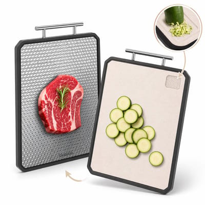 CASSICO® RVS Snijplank Titanium Gestabiliseerd - 2 Snijplanken In 1 - Cutting Board - Keukenplank - Broodplank - Vaatwasserbestendig - Raspfunctie - Titanium Gestabiliseerd