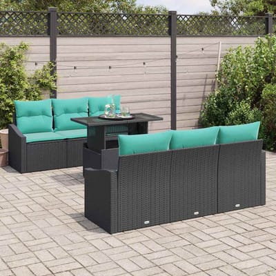 vidaXL - Tuinbank - Set - 7 - st - 6-Aantal - zitplaatsen - Zwart - en - Blauw