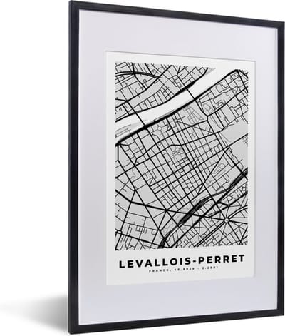 Fotolijst incl. Poster - Stadskaart - Frankrijk - Kaart - Levallois-Perret - Plattegrond - 30x40 cm - Posterlijst