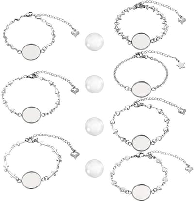 Dailygoods- Armband Set 28 Stuks - 14 RVS Bezel Armbanden - 14 Glazen Cabochons - Verstelbare Manchetarmband - DIY Sieraden Maken - 16 mm Passend