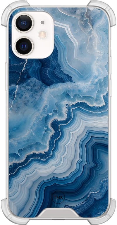 Shockproof hoesje geschikt voor Apple iPhone 12 mini - Skystone marble - Schokbestendig - Verhoogde randen - TPU case - Extra Sterke Back Cover - Marmer - Transparant, Blauw