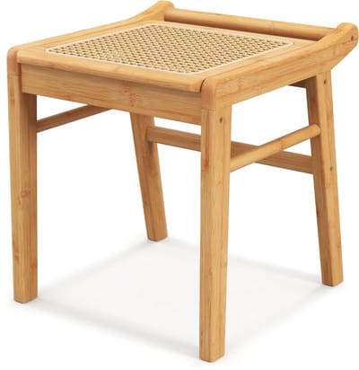 COSTWAY Zitkruk, make-upkruk van bamboe, kruk voor make-uptafel, tot 120 kg belastbaar, kleine cosmeticakruk met rotan oppervlak, voor kleedkamer, woonkamer, slaapkamer, natuur