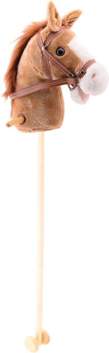 Johntoy Stokpaardje met geluid - pluche - lichtbruin - 98 cm - paarden / pony speelgoed