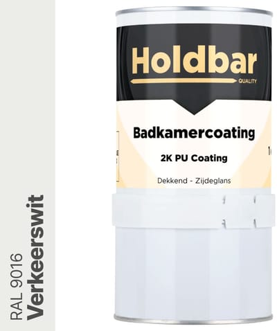 Holdbar Badkamercoating Verkeerswit (RAL 9016) 1 kg - Badkamerverf - Tegelverf - Alle kleuren - Waterdichte Badkamer verf - Ook Toepasbaar in douchecel - Gemakkelijk te reinigen - 2 Componenten