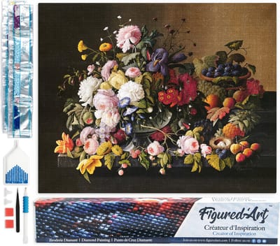Figured'Art Diamond Painting set Volwassenen 40x50 cm Bloemen en Fruit - Severin Roesen - 5D DIY Art full drill vierkante diamant - Opgerold canvas