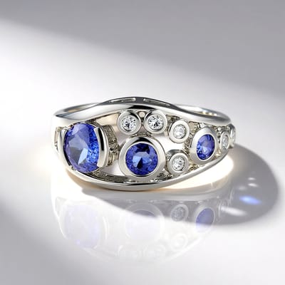 Cavill - Elegante Ring 925 Sterling Zilver Platina Geplatineerd - Blauwe Ronde Tanzaniet 1,503 ct - Luxe Tijdloze Damesring