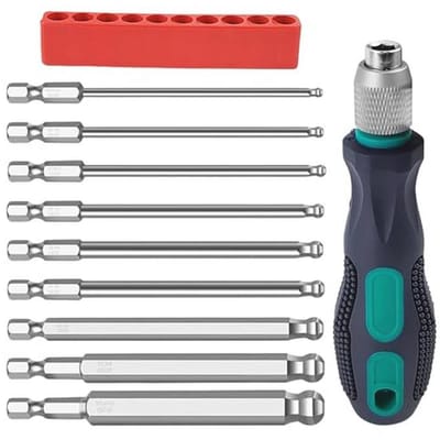 Kogelkop Zeskantige Schroevendraaierset - 9 Delig met Handvat en Magnetische Bits voor Boormachines