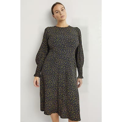 Boden Smocked Cuff Midi Dress Blk Maat: 16P | Midi Jurken Outlet | Dames