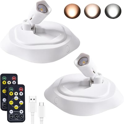 Ynkkvre -Draadloze LED-spot met afstandsbediening en timer voor binnenverlichting; spot op batterijen; voor het beschilderen van dartborden en wanddecoraties (2-pack Wit)