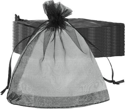 Pack van 200 Zwarte Organza Tassen 9 x 12 cm, Kleine Tassen met Trekkoord voor Cadeaus, Bruiloften en Feesten