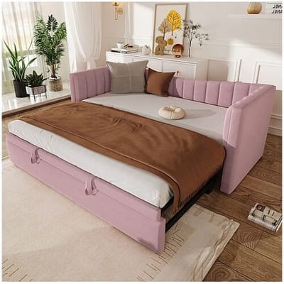 ModernLuxe Onderstel met kapok 90 x 200 cm / 180 x 200 cm - met nestbed - fluweel - roze (matras niet inbegrepen)