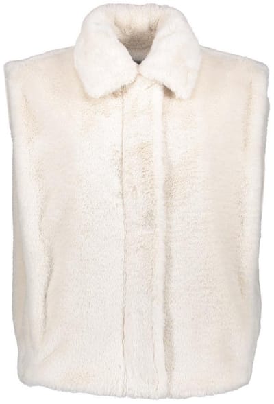 Geisha ecru dames vest   Punt kraag   Regular fit   Steekzakken   Teddy patroon   Knoop- en ritssluiting   Mouwloos Ecru S