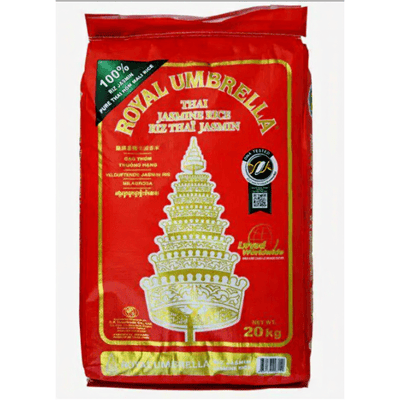 ROYAL UMBRELLA Thaise Hom Mali Jasmijnrijst - Perfecte droge rijst voor dagelijks gebruik, 20 kg zak