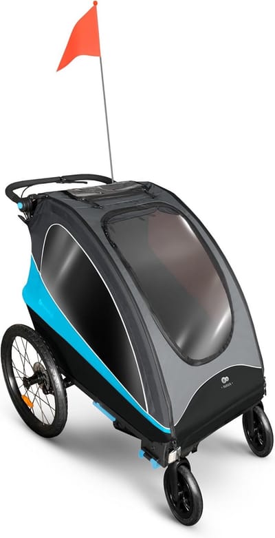 Multifunctionele 3-in-1 Kinderwagen: Fietskar en Kinderwagen voor Twee Kinderen