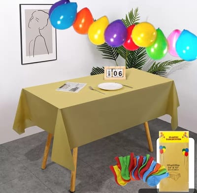 Handige tafelkleed plastic met gekleurde ballonnen - 1 set- Goud 137x183CM - Verjaardagen feest - Gender Reveal - Baby shower - Party's - Catering tafelkleed- Voor binnen en buiten