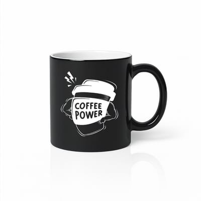 “Coffee Power” Zwarte Magic Mok – Stoere Koffiebeker Print – 330 ml Warmtegevoelige Zwarte Mok