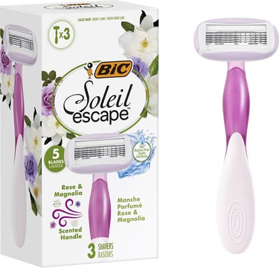 BIC Soleil Escape - Wegwerp Scheermesjes - Voor Vrouwen - 5 Scheerbladen - Scheermes met Geparfumeerde greep - Roos en Magnolia - 3 stuks