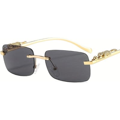 Lunettes Optiques Carrées Décoratives Sans Monture à Motifs Léopard Mode Convient aux Lunettes Métalliques Tête de Léopard Rétro pour Hommes et Femmes beige