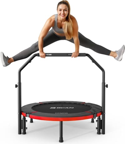 Indoor Trampoline - Fitness Minitrampoline - Thuis Sporten - Verstelbare Handgreep - 102 cm - Rood
