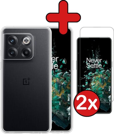 Hoesje - Met 2x Screenprotector - Geschikt voor OnePlus 10T - Sterk & Shockproof - Telefoon Hoes - Back Cover - Siliconen Case - Telefoonhoes - Transparant