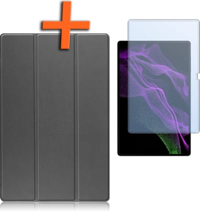 Hoes Geschikt voor Samsung Galaxy Tab S10 Ultra Hoes Tri-fold Tablet Hoesje Case Met Uitsparing Geschikt voor S Pen Met Screenprotector - Hoesje Geschikt voor Samsung Tab S10 Ultra Hoesje Hardcover Bookcase - Grijs