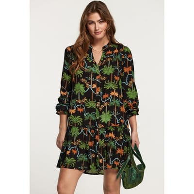 Shiwi Tuvalu Dress Jaipur Palm Black Maat: XS | Blousejurken Outlet | Dames | Zwart