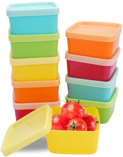 Dailygoods- Voorraaddozen 10 stuks - Mini-voedselopslagbox - Plastic met deksel - 6,5 x 6,5 x 3,5 cm - Diepvriesdoos - Milieuvriendelijk en duurzaam - Opbergdozen