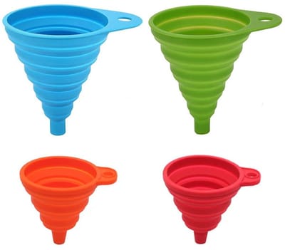 Opvouwbare Trechter Set – 4-delig Siliconen Trechters in 2 Maten – Food Safe – Voor Waterflessen, Olie, Vloeistoffen & Poeders – Keuken & Huishoud Accessoires – 4 Kleuren