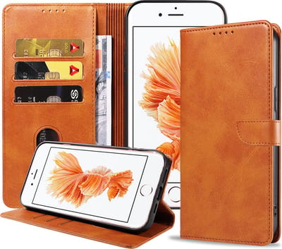 Geschikt voor iPhone 6/6s Telefoonhoesje Kunstleer met Magnetisch lipje en Pasjeshouder Book Case met Klepje - Bruin - Smartphonica geschikt voor iPhone 6/6s