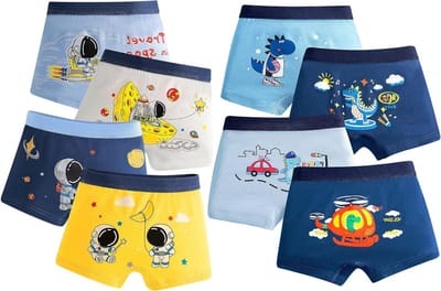 Boxershorts voor jongens van katoen met dino- en autoprint, 8-pack, comfortabele slipondergoed voor kinderen van 3-8 jaar, maat 104-134