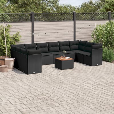 vidaXL - 11-delige - Loungeset - met - kussens - poly - rattan - zwart