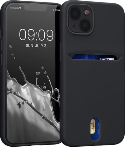 kwmobile telefoonhoesje geschikt voor Apple iPhone 13 - Zachte TPU case met kaarthouder en silicone coating - In zwart