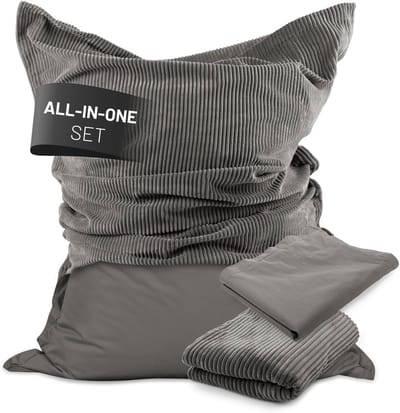 Zitzak XXL - Loungestoel Beanbag - Binnen en buiten - Twee verwisselbare hoezen - 180x140cm - Grijs