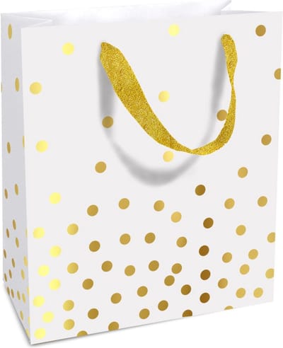 Tasje 18x21x8cm Golden Dots wit