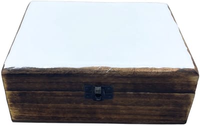 Large Ceramic Glazed Wood Box - 20x15x7.5cm - White